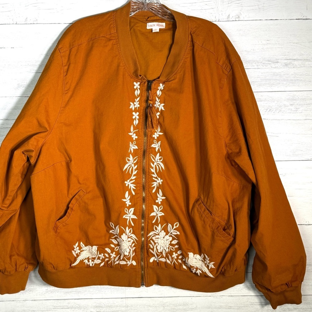 Knox Rose Embroidered Zip Bomber Jacket Womens Plus Sz 3X Cotton Blend - Picture 2 of 6